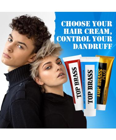 Top Brass Anti Dandruff Hair Cream for Men & Women | Non-Greasy Styling Cream with Beeswax & Candelilla | Relieves Dry Scalp Dandruff & Itching | International Shipping Available - Buy Online on GoSupps.com