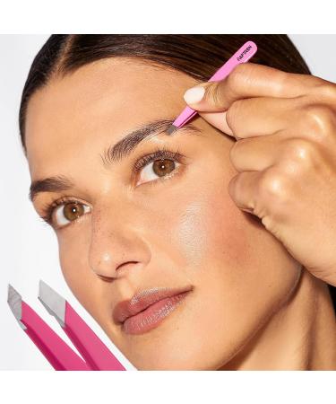 Wide Grip Slant Tweezers - German Stainless Steel - Hand-Filed Slanted Tips for Ultra-Precision - Tweezers for Eyebrows and Nose/Ear/Facial Hair - Professional Grade (Pink) - Buy Online on GoSupps.com