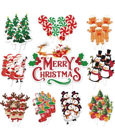 Christmas Cupcake Toppers 73Pcs Santa Claus Christmas Tree Gingerbread Man Snowman Elk Socks Gift Cake Decorations for Merry Christmas Party Supplies