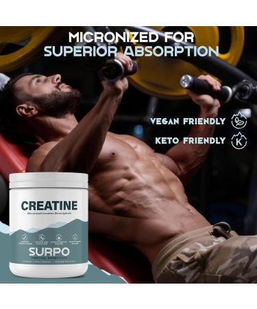 SURPO Micronized Creatine Monohydrate Powder - 300g | Pure Unflavored Gluten-Free & Non-GMO | 60 Servings for Muscle Recovery & Growth | International Shipping Available - Buy Online on GoSupps.com