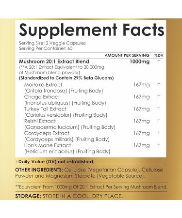 Ayorish Lions Mane 6 in1 Mushroom Supplement with Turkey Tail Reishi Cordyceps Chaga Maitake Meshima Poria Cocos Shiitake Oyster Porcini Enoki 120 Count - Buy Online on GoSupps.com