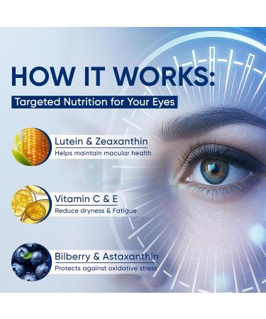 15 in 1 Advanced Eye Formula Neurobella Eye Vitamin and Mineral Supplement for Adults & Seniors with Lutein Astaxanthin Vitamin C/E Bilberry Promotes Eye Health Reduces Dryness 60 Capsules - Buy Online on GoSupps.com