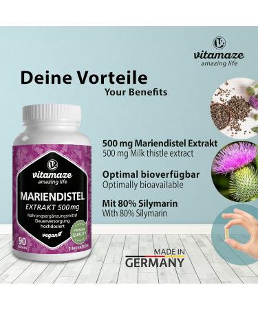 Milk Thistle Capsules High Strength & Vegan - 90 Capsules, 500mg Extract with 80% Silymarin - Natural Food Supplement, German Quality - 3 Month Supply - Buy Online on GoSupps.com