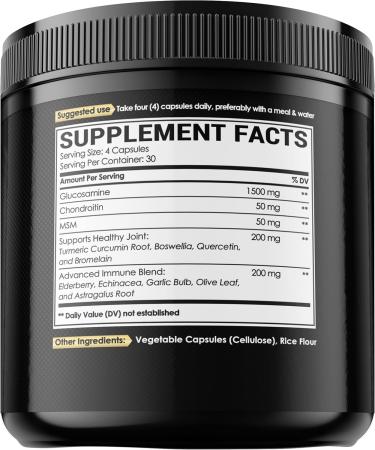Glucosamine Chondroitin MSM with Immune & Joint Support Supplement 2000mg - Turmeric Curcumin Root Boswellia Elderberry Echinacea & More - 120 Capsules - Bone Health Flexibility & Strength Support - Buy Online on GoSupps.com