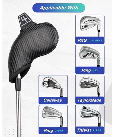 10pcs Black Leather Iron Golf Head Club Set Covers for Callaway, Taylormade, Ping, Cobra - RH and LH Compatible - Buy Online on GoSupps.com