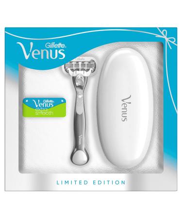 Gillette Venus Extra Smooth Women's Razor + 1 Razor Blade Refill & Travel Case Gift Set Ideas for Her/Mum Platinum - Buy Online on GoSupps.com
