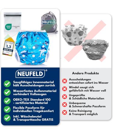 Neufeld Baby Swimming Diaper - Reusable Funny Sharks (S Up to 12kg) | Free Bag & eBook Included - International Shipping - Buy Online on GoSupps.com