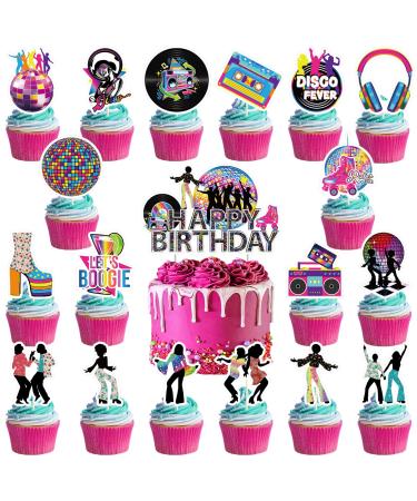 37pcs Dance Disco Boogie cake decoration set include 1pc big cake topper 36pcs cupcake toppers for Dance Disco Boogie Theme birthday party decor (Dance Disco)