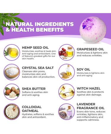 7Leaves Nature Hemp Lavender Bath Bomb - All-Natural Large 6oz. Fizzies for Skin Moisturizing & Relaxing Bubble Spa Bath - Handmade Gift for Birthday, Mothers Day, Valentines, Anniversary & Christmas - Buy Online on GoSupps.com