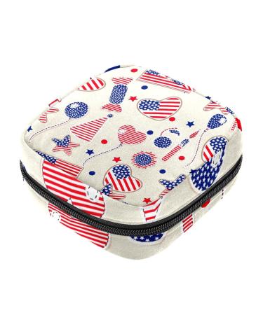 Menstruation pad bag with zipper women's napkin bag tampons collective bags for women and girls (American flag Herzball)