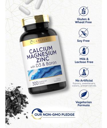 Carlyle Calcium Magnesium Zinc D3 | 300 Caplets | with Boron | Vegetarian Non-GMO & Gluten Free Supplement 300 Count (Pack of 1) - Buy Online on GoSupps.com