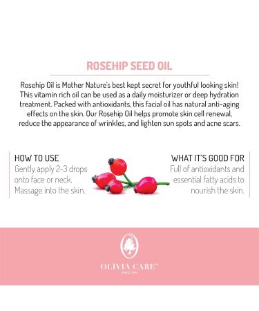 Olivia Care Rosehip Seed Oil Serum - Natural Moisturizer for Face & Body | Anti-Aging Treats Wrinkles Acne Scars Dark Circles - Vitamins E C A & Omega 6 - 1 OZ - Buy Online on GoSupps.com