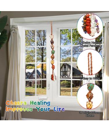Chakra Healing Crystal Stone Hanging Decorations Handmade Good Luck Natural Quartz Gemstone Pendant Ornaments for Home Garden Windows Cars Spiritual Gifts for Women - Buy Online on GoSupps.com