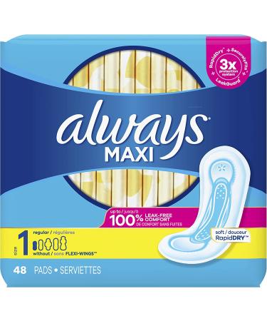 Always Maxi Feminine Pads Size 1 Regular Absorbency 48 Count Pack - Unscented - Buy Online on GoSupps.com