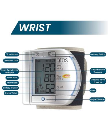 BIOS Diagnostics Blood Pressure Monitor - Wrist The #1 Canadian Blood Pressure Manufacturer* 200 memories Time and Date Alarm Detects Irregular Heartbeat Compact for Travel - Buy Online on GoSupps.com