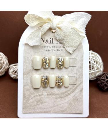 Handmade nail patch with milk white champagne sparkling short square and circular detachable fake nail patch 10pcs (Size : L) 1 count (Pack of 1) - Buy Online on GoSupps.com