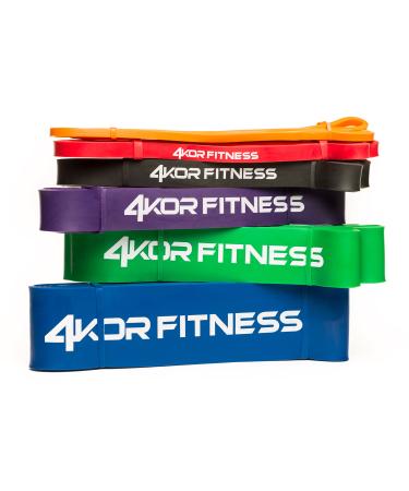 Pull Up Assist Band Set by 4KOR Fitness - 6 Band Set of Heavy Duty 41" Resistance Bands for Mobility CrossFit Weightlifting Therapy Home or Gym Workouts (Orange Red Black Purple Green Blue)