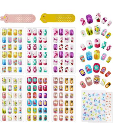 144Pcs Kids Press on Short Fake Nails - Cute Animal Design | Full Cover Acrylic Nail Kit for Children | Quick & Easy Stick On with Pre Glue - Perfect Gift for Kids Nail Decoration - Buy Online on GoSupps.com