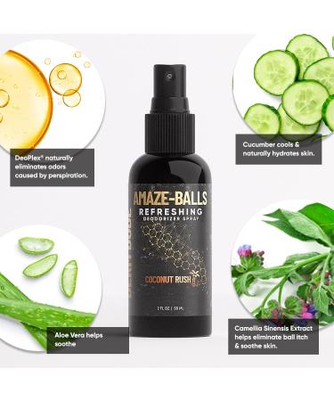 Derm Dude Amaze Balls Deodorant & Anti Chafing Sack and Groin Spray for Men | Formulated with All-Natural DeoPlex for Odor Control | With Refreshing Aloe Vera - Coconut Rush Scent | 2oz (1 Pack) - Buy Online on GoSupps.com