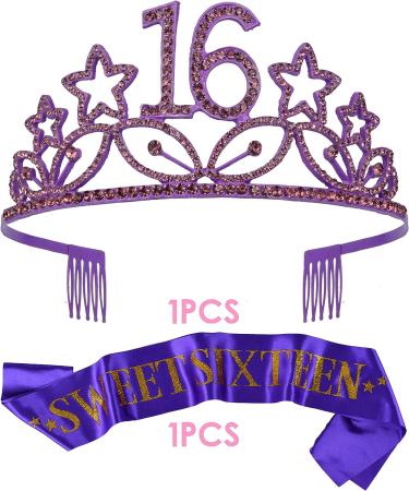 MEANT2TOBE 16th Birthday Sash and Tiara for Girls - Fabulous Set for Sweet 16 Party - Glitter Sash + Rhinestone Tiara - Purple Sparkle Gift Set - Buy Online on GoSupps.com