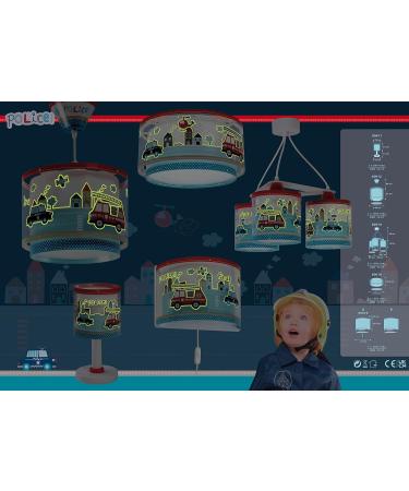 DALBER Polizeil Ceiling Light - Blue Children's Pendant Lamp for Kids' Room | 26.5 x 26.5 x 21 cm - International Shipping Available - Buy Online on GoSupps.com