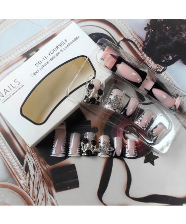 White Duck Nails: Press-On Black French Tips with Rhinestone Design - Duck Feet Style Acrylic Manicure Kit for Women - Buy Online on GoSupps.com