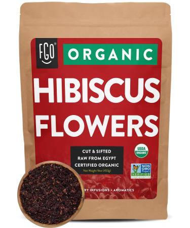 Organic Hibiscus Flowers | Loose Tea (200+ Cups) | Cut & Sifted | 16oz/453g Resealable Kraft Bag |100% Raw From Egypt | by FGO 16 Ounce (Pack of 1)