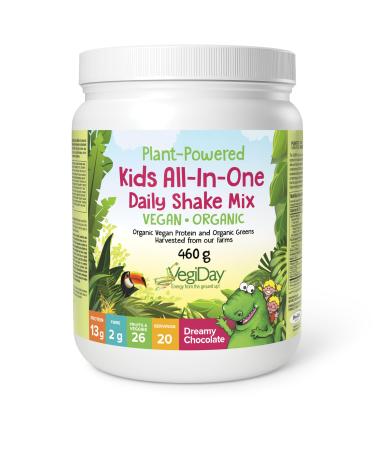 Kids All-In-One Daily Shake Mix Dreamy Chocolate 460g Vegan Organic Plant-based Protein and Greens 13g of protein per serving Naturally Sweetened Free of Artificial Colours and Preservatives Perfect for Smoothies