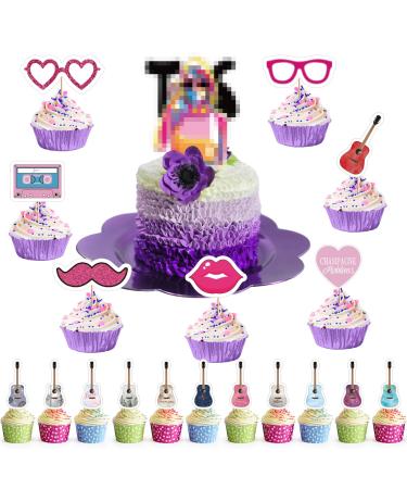 XANGNIER 36pcs Taylor Singer Birthday Party Cake Topper Cake Decorations with Guitar for Music Lover's Concert Themed Swifte Party Cupcake Supplies Taylor birthday party cake toppers