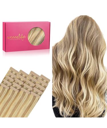WENNALIFE Tape in Hair Extensions Human Hair, 20pcs 50g 20 inch Light Blonde Highlighted Golden Blonde Remy Hair Extensions Straight Human Hair Tape in Extensions Skin Weft Tape Extensions Human Hair 20 Inch #16/22 Light B…