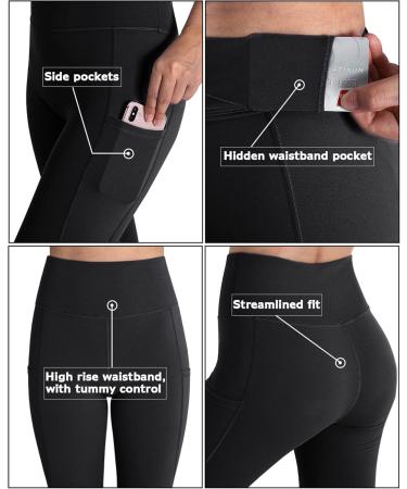 OUGES Women's High Waist Sports Leggings - Opaque Yoga Pants with Pockets | Black Gym Wear for Fitness & Exercise - Buy Online on GoSupps.com
