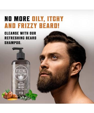 Viking Revolution Beard Wash & Conditioner Set - Argan & Jojoba Oils, Softens, Smooths, Strengthens Beard Growth - Natural Peppermint & Eucalyptus Scent - 17oz Beard Shampoo with Oil - Buy Online on GoSupps.com
