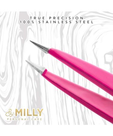 MILLY Pointed Tweezers - 100% German Steel Precision Tweezers for Ingrown Hair and Facial Hair Removal - Hand-Filed Pink Tweezers - Buy Online on GoSupps.com
