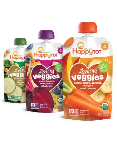 Happy Tot Organics Love My Veggies Stage 4 4 Flavor Variety Pack 4.22 Ounce Pouch (Pack of 16)