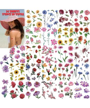 Konsait 24 Sheets Realistic Floral Temporary Tattoos - Waterproof, Long-Lasting Body Art for Women and Girls | Flower Fake Tattoos Multi-Colored Stickers | Ideal for Goodie Bags, Parties & More - Buy Online on GoSupps.com