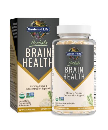 Garden of Life Herbals Brain Health Supplement with Organic Lion s Mane & Turmeric Non-GMO Gluten-Free Mint Flavor Supplement for Memory Focus & Healthy Brain Function 30 Vegan Capsules