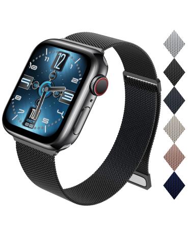 EPULY Compatible with Apple Watch Band 42mm 44mm 45mm 38mm 40mm 41mm,Stainless Steel Mesh Loop Magnetic Clasp Bands for iWatch Series SE 7 6 5 4 3 2 1 Women Men--41mm/40mm/38mm Black. Black 41mm/40mm/38mm