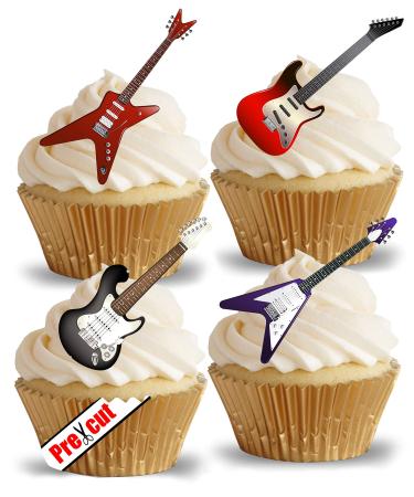 Essential cupcake decoration pre-cut motif: electrical guitar rice/waffle paper for parties birthday wedding metal/rock music decoration