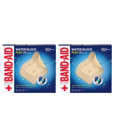 Band-Aid Brand Water Block Flex Large Adhesive Pads  100% Waterproof Bandage Pads for First-Aid Care of Minor Cuts  Scrapes & Wounds  Ultra-Flexible Design  Sterile  Large  2 x 6 ct