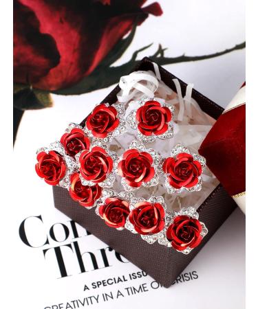 BBTO 12pcs Red Rose Flower Rhinestone Hair Pins for Women Girls - Bridal Wedding Accessories for Party, Prom, Halloween & Events - Buy Online on GoSupps.com