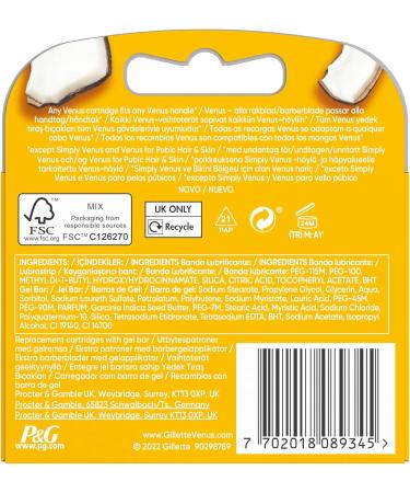 Gillette Venus Comfortglide Coconut Razor Blades for Women - 3 Pack Refill with Moisture Bars | 2-in-1 Razor Blade Refill - Buy Online on GoSupps.com