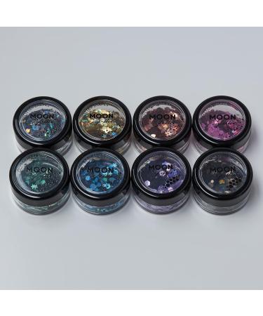 Moon Glitter Purple Holographic Glitter Shapes - Cosmetic Festival Makeup for Face, Body, Nails, Hair, Lips - 3g - Buy Online on GoSupps.com