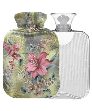 Naanle hot hot water bottle with cover vintage flowers Transparent hot water bottle heat bottle for back pain relief handfoot warmer neck hot and cold therapy 1l