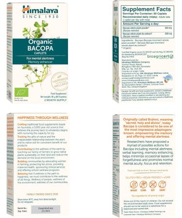 Himalaya Organic Bacopa (Brahmi) Monnieri Nootropique base de plantes vigilance mentale la m moire la cognition 750 mg 60 caplets base de plantes approvisionnement de 60 jours - Buy Online on GoSupps.com