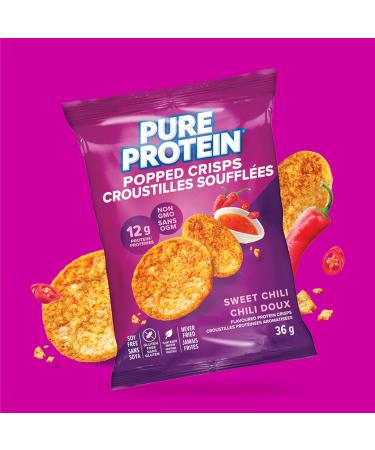 Pure Protein Popped Crisps Sweet Chili High Protein Snack 12 g Protein 8 X 36 g bags - Buy Online on GoSupps.com