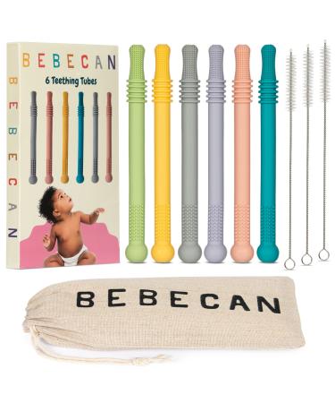 BEBECAN Teething Sticks for Babies - Infant Teething Relief for Teething Baby in 6 Vibrant Colors, Super Soft Silicone Baby Teethers, Teething Toys for Babies 0-6 Months