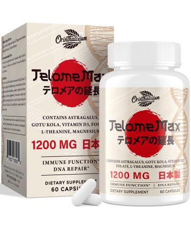 Telomere Lengthening Supplements Organic Astragalus Gotu Kola Vitamin D3 Folate L-Theanine Anti-Aging DNA Repair Immune & Cellular 60 Vegan Capsules Made in Japan (1 Bottle) 60 Count (Pack of 1)