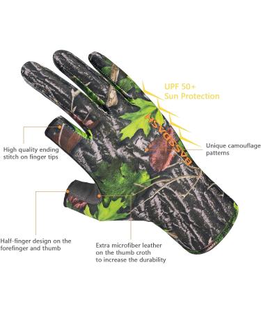 BASSDASH Unisex Fingerless Camo Hunting Gloves - Green Leaf Small | UPF 50+ Lightweight for Men & Women | Ideal for Early Season Warm Weather Fishing & Photography - Buy Online on GoSupps.com