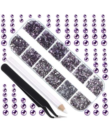 LPBeads 3456 Pieces 6 Sizes Tanzanite Flat Back Round Crystal Rhinestones for Crafts Nails Art Face Makeup Clothes DIY with Pick Up Tweezers and Picking Pen