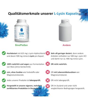Buy L-Lysine 500 mg Amino Acid Capsules | 180 Natural Vegan Capsules | SinoPlaSan - Boost Immune Health & Support - Buy Online on GoSupps.com